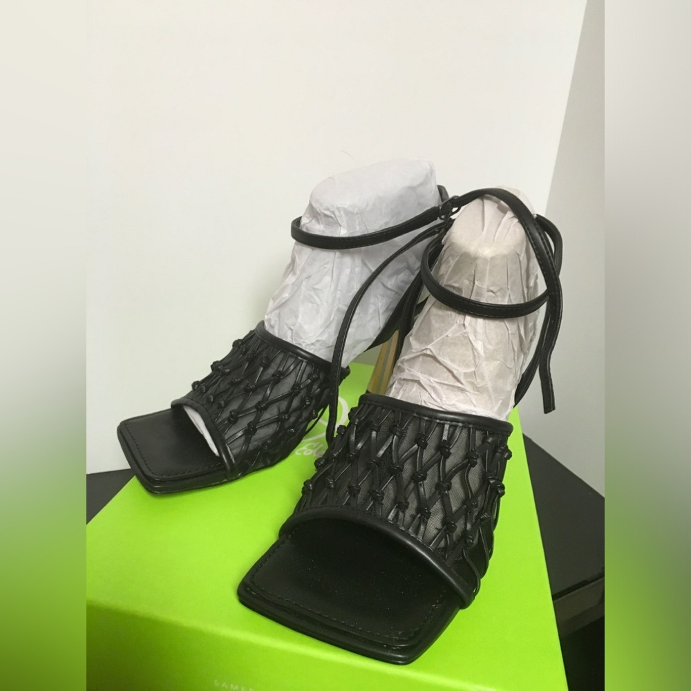 Sam Edelman Candice Black Woven Strap Women's Leather Heeled Sandals